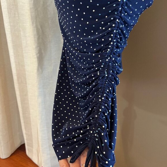 Dance All Night Rhinestone Navy Blue Mini Dress, Size Medium - Picture 4 of 9